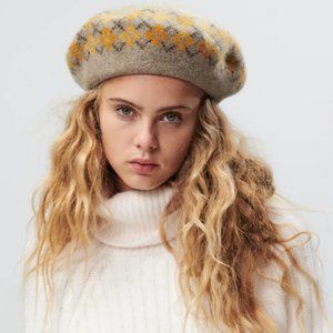 NWOT Zara Argyle 100% Wool Beret